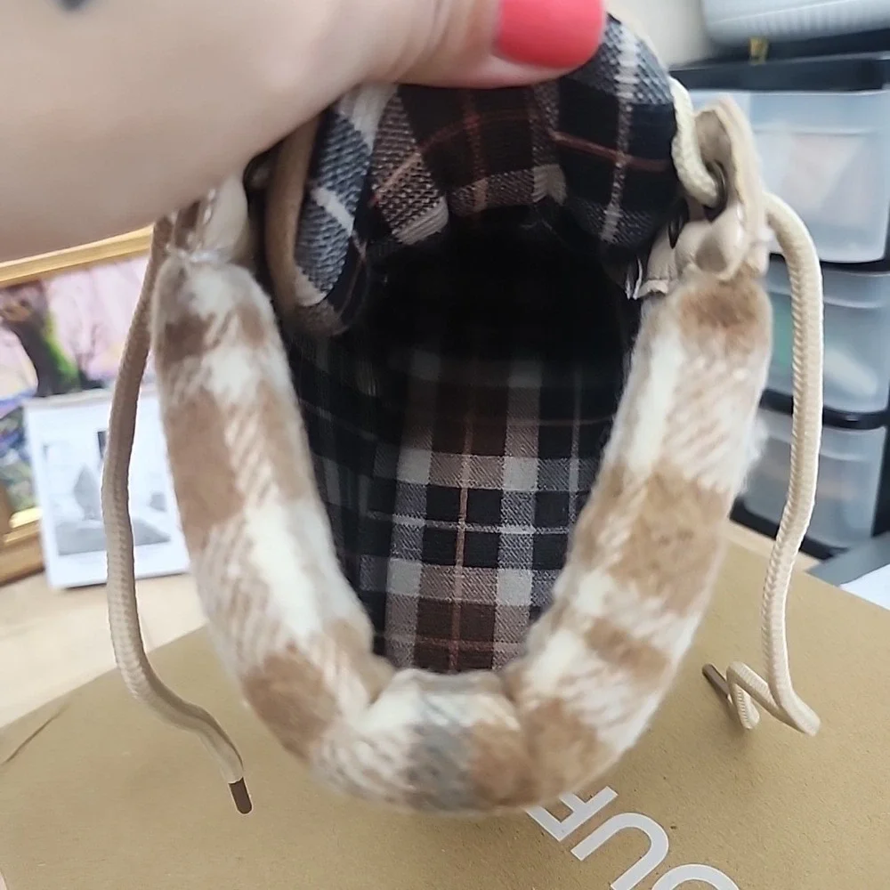 Anjou Femme Beige Lace-Up Ankle Boots Women's‎ Size 7.5 Plaid Collar Work Hiking